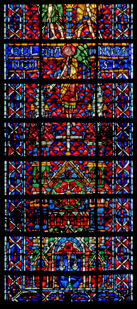 Fönster w106 som visar kyrkans katedral i Noyon av French School