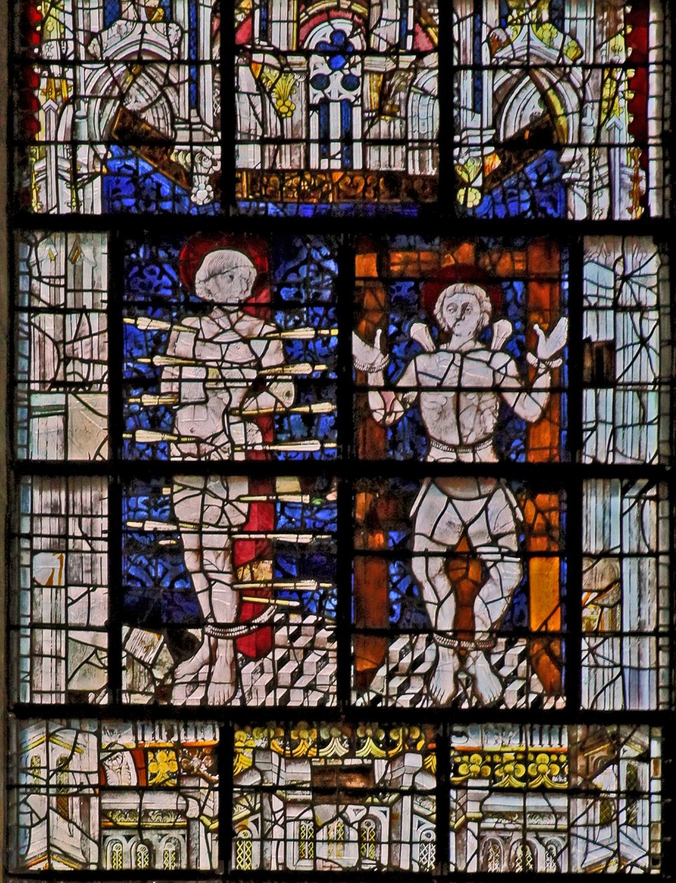 Fönster w115 föreställande St Sebastian och St Quentin av French School
