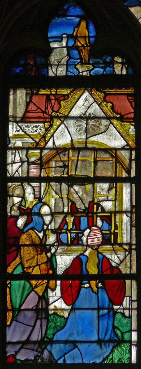 Fönster w119 som visar en scen från St Thomass liv: St Thomas i fängelset besöks av prinsessan Migdomie; Venetianskt glas av French School