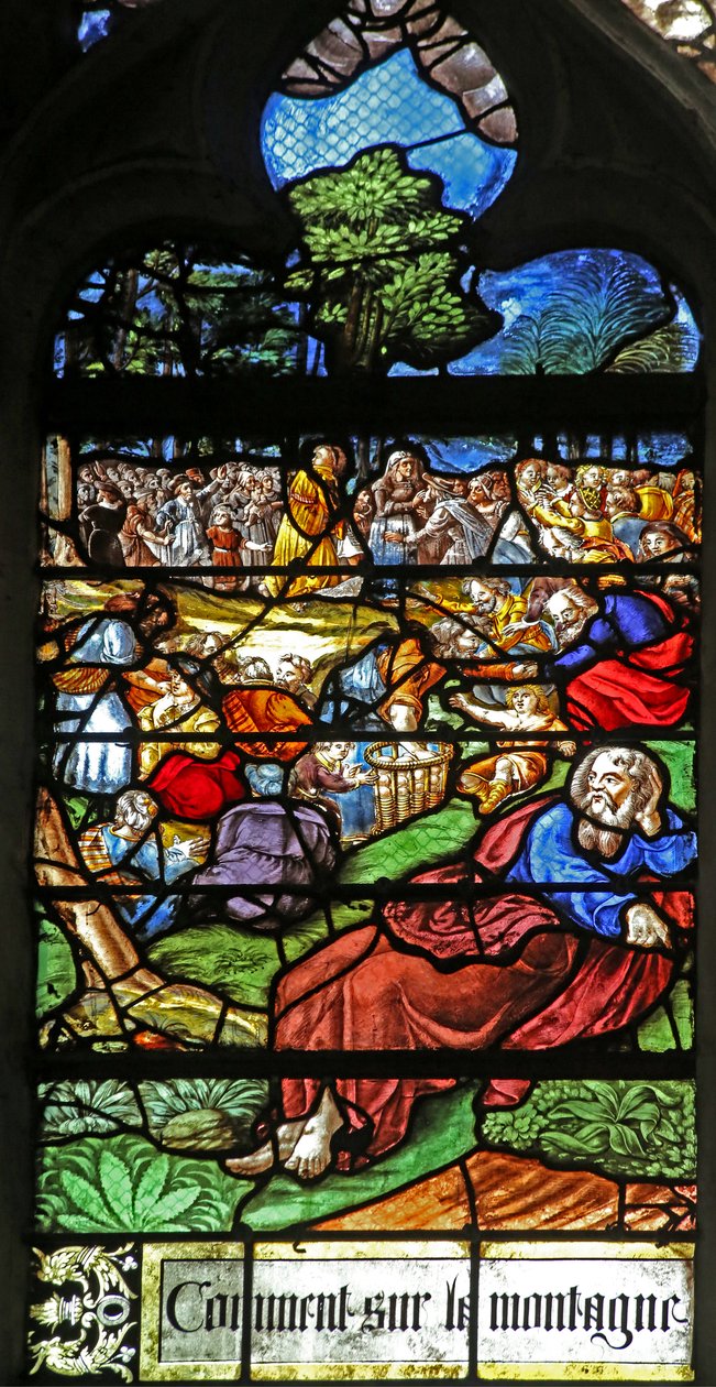 Fönster w12 som visar en detalj från Miracle of the Feeding of the 5000 av French School