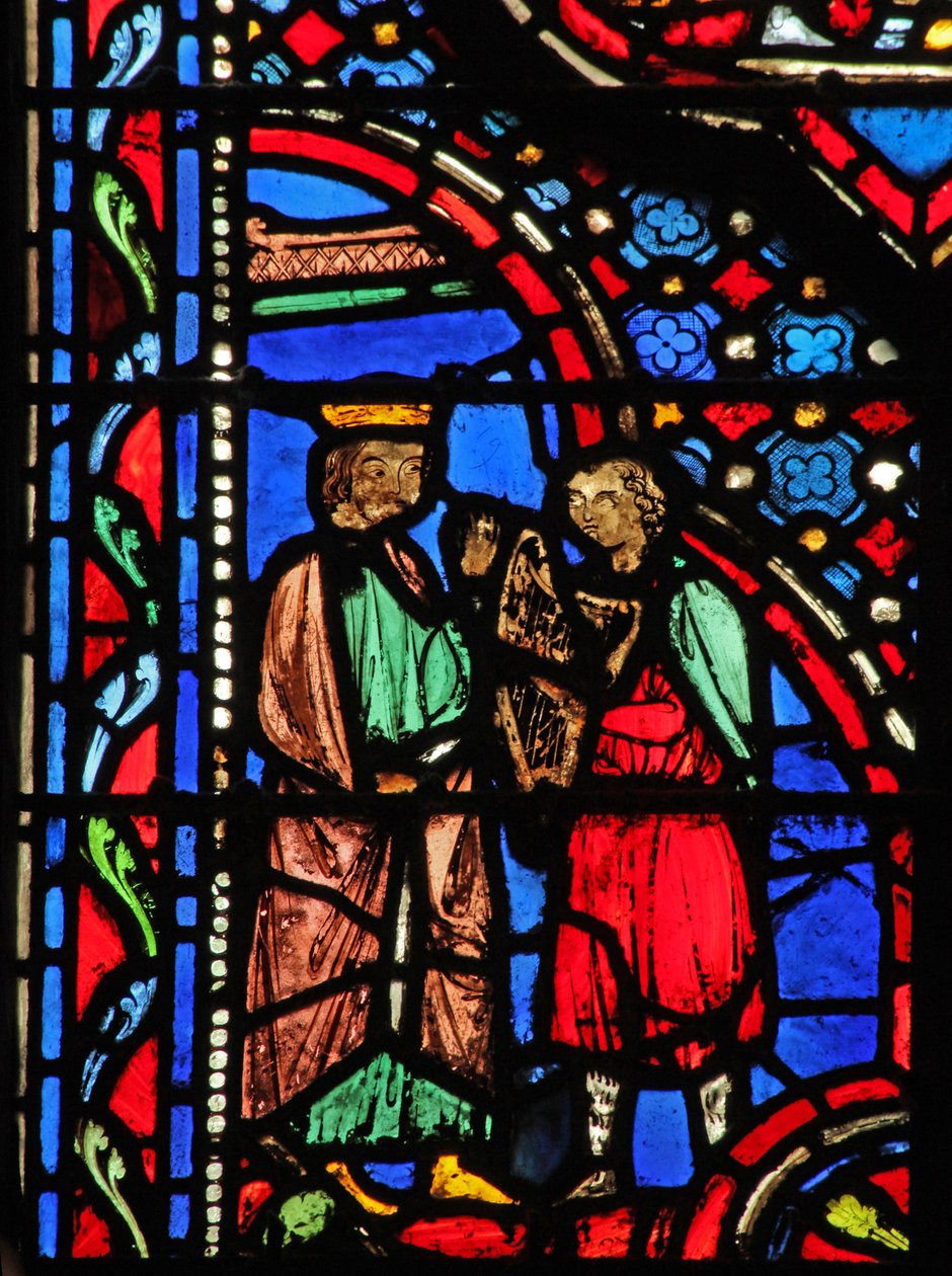 Window w14 David spelar harpa för Saul I Sam XVI 23 av French School