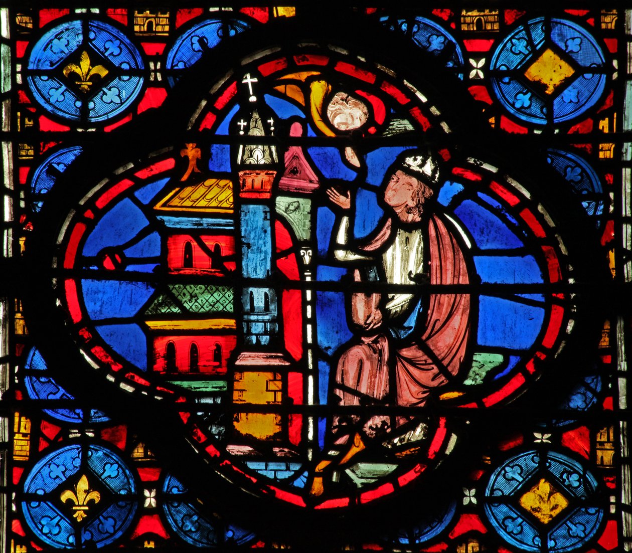 Window w15 Holy Relics: Guiriace rådgiven av en ängel (från en St Helen-serie?) av French School