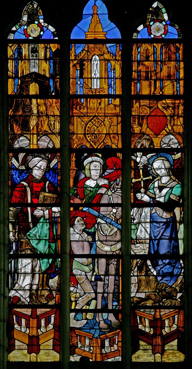 Fönster w17 föreställande St Lawrence, St Martin och St Margaret av French School