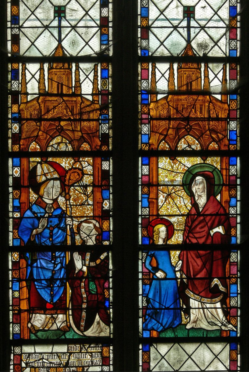 Fönster w17 föreställande St Nicholas och donatorn Oudin de Troyes; Sankta Anna och Jungfru Maria av French School