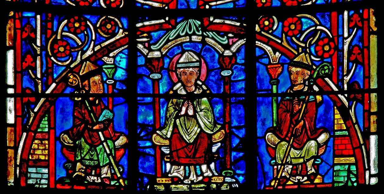 Fönster w19 som visar St Nicholas blir biskop av Myra av French School