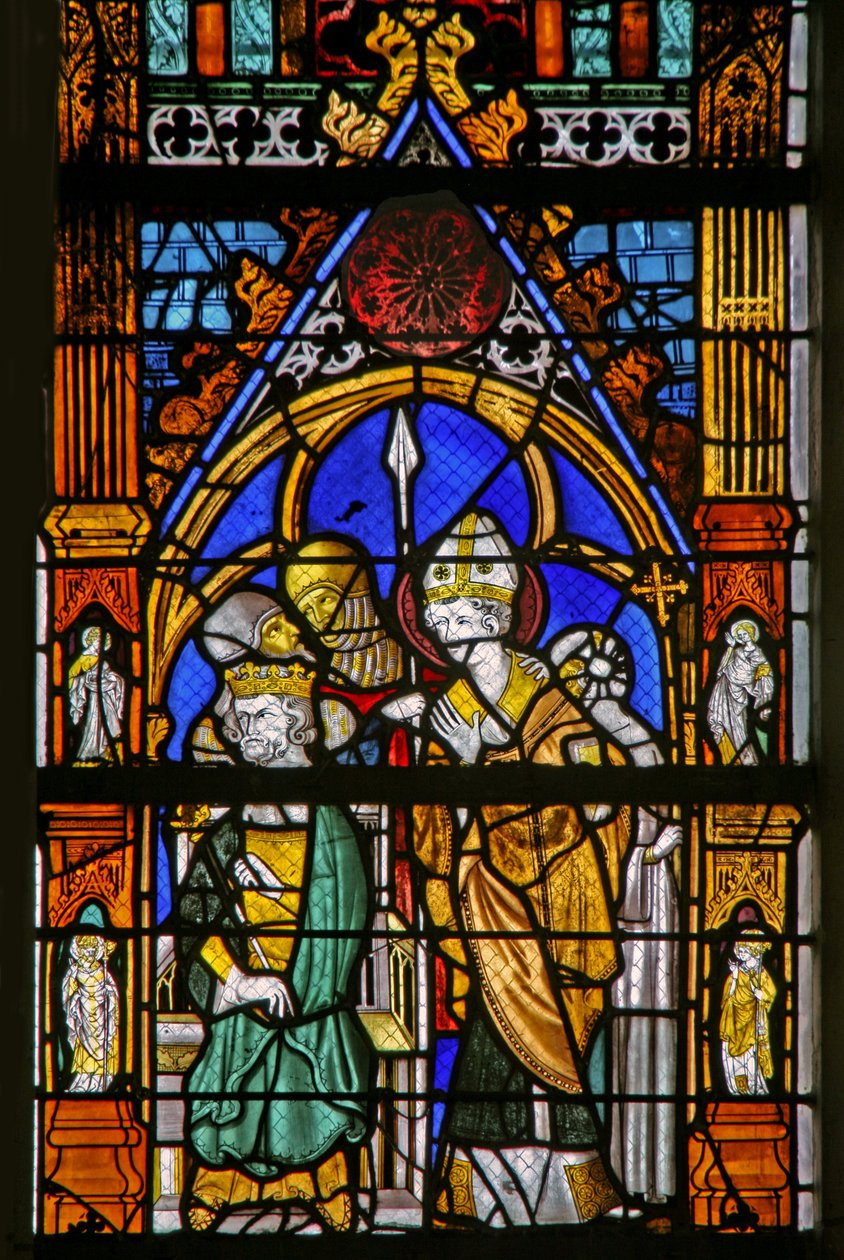 Fönster w19 som visar St Thomas Becket och Henry II håller inte med av French School