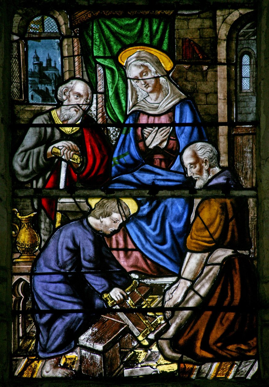 Fönster w1 som visar Jesus som snickare av French School