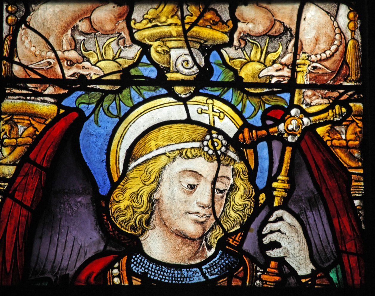 Fönster w1 som visar St Michael och en givare av French School