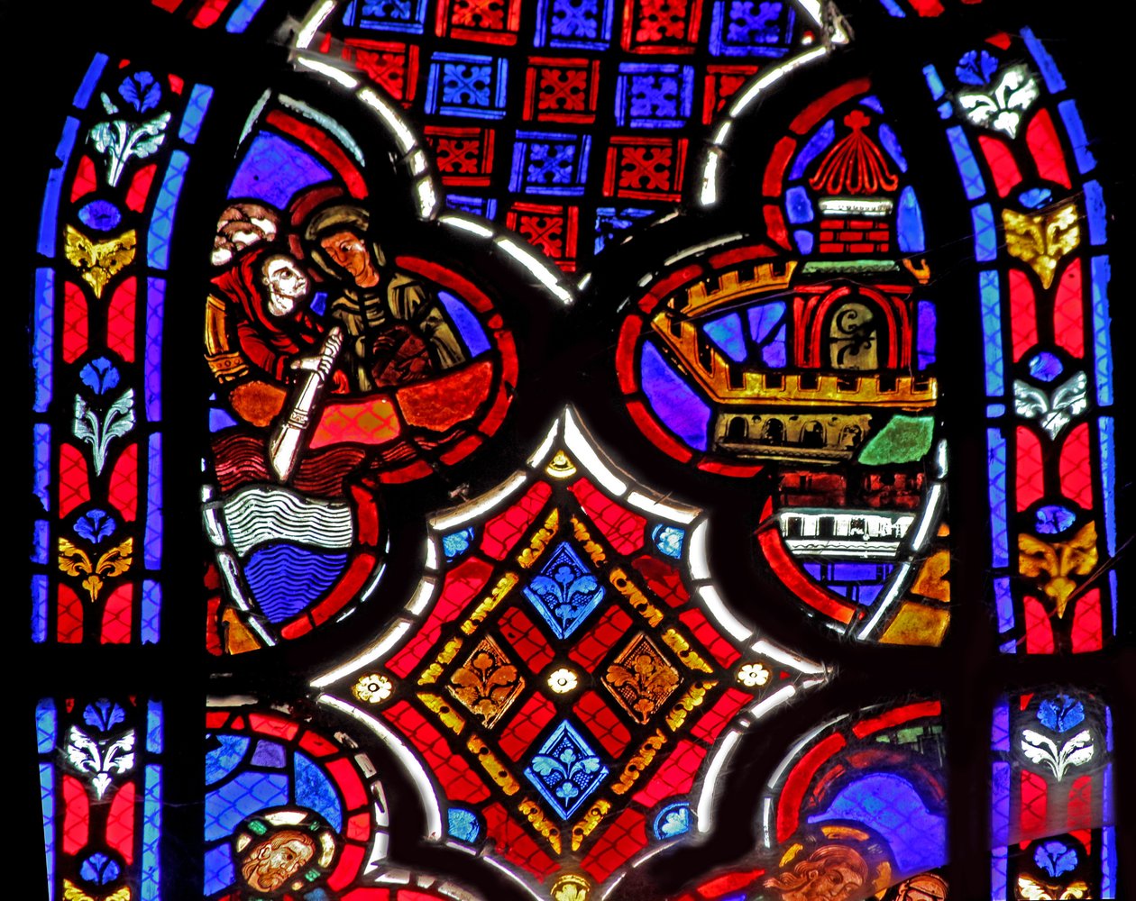 Fönster w1 som skildrar en scen från Maria Magdalenas liv - helgonet - reser till Marseille av French School
