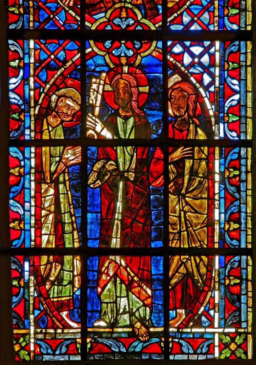 Fönster w204 som föreställer Peter får nyckeln/nyckeln av Kristus i närvaro av den helige Paulus av French School