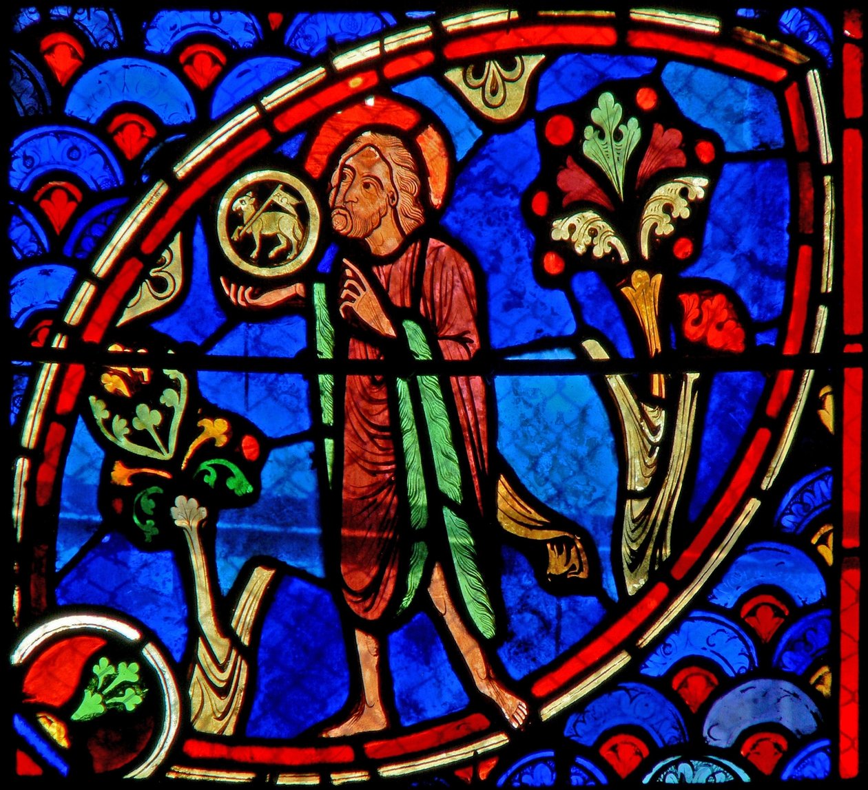 Fönster w20 föreställande Johannes Döparen: Ecce Agnus Dei av French School