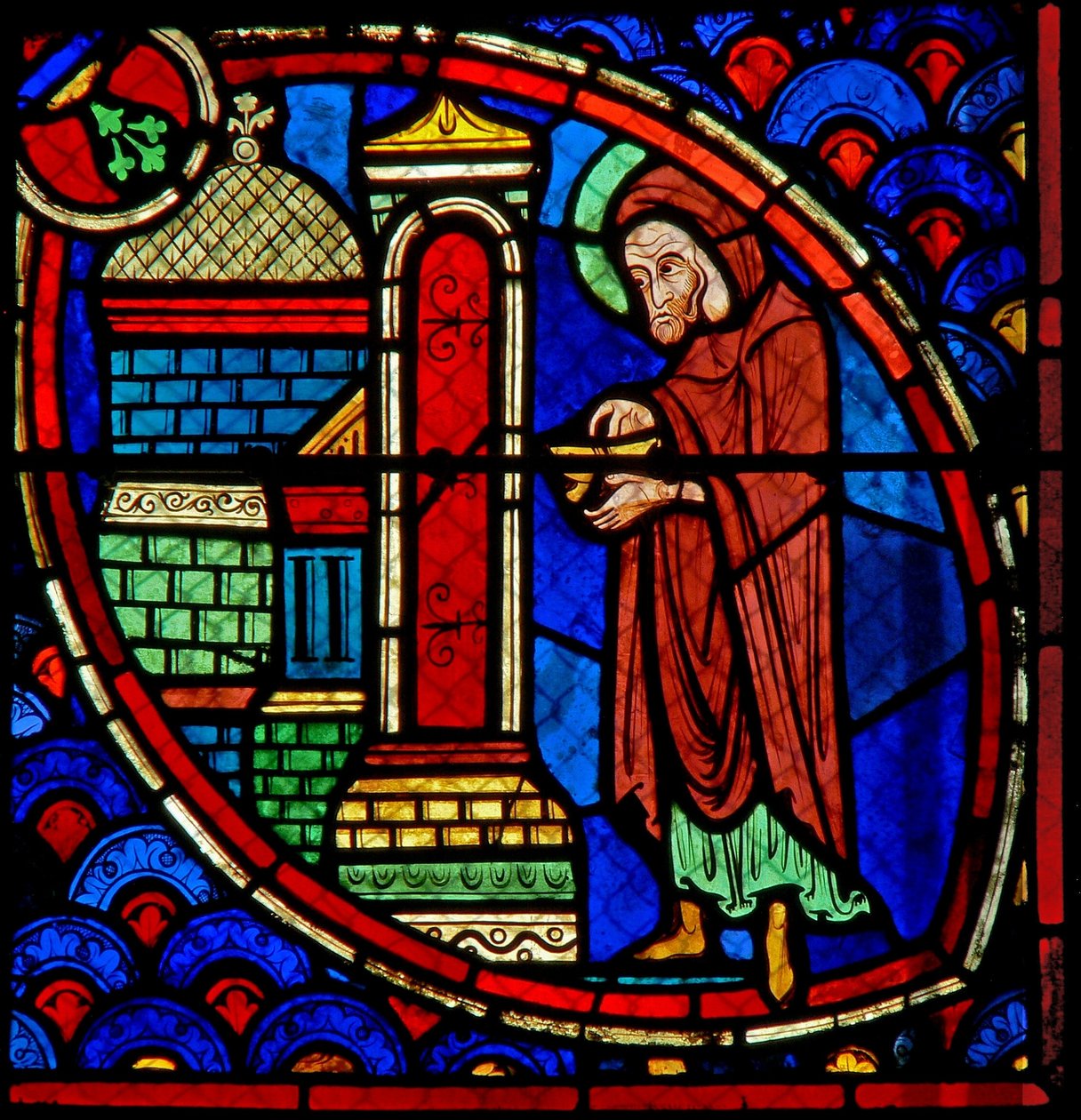 Fönster w20 som visar Zacharias, Johannes Döparens far, i templet av French School