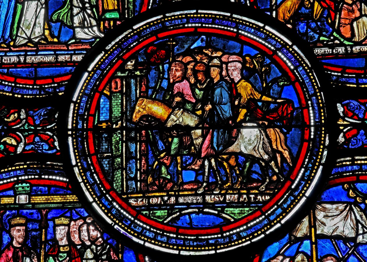 Fönster w23 som visar St Thomas Becket på väg till Canterbury av French School