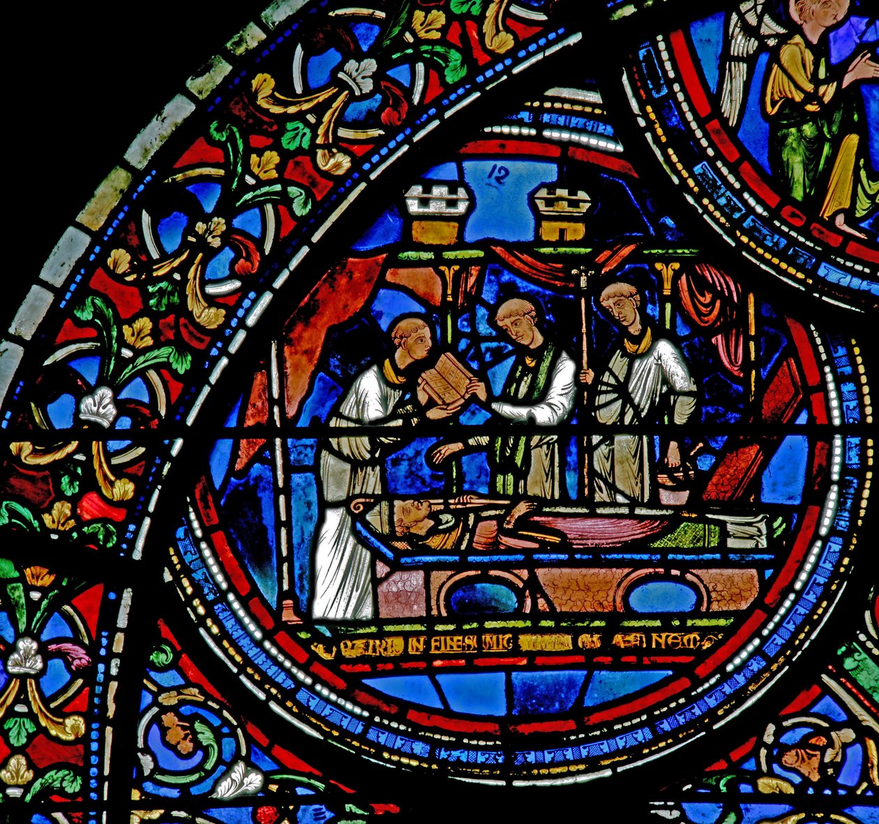 Fönster w23 som visar begravningen av St Thomas Becket av French School