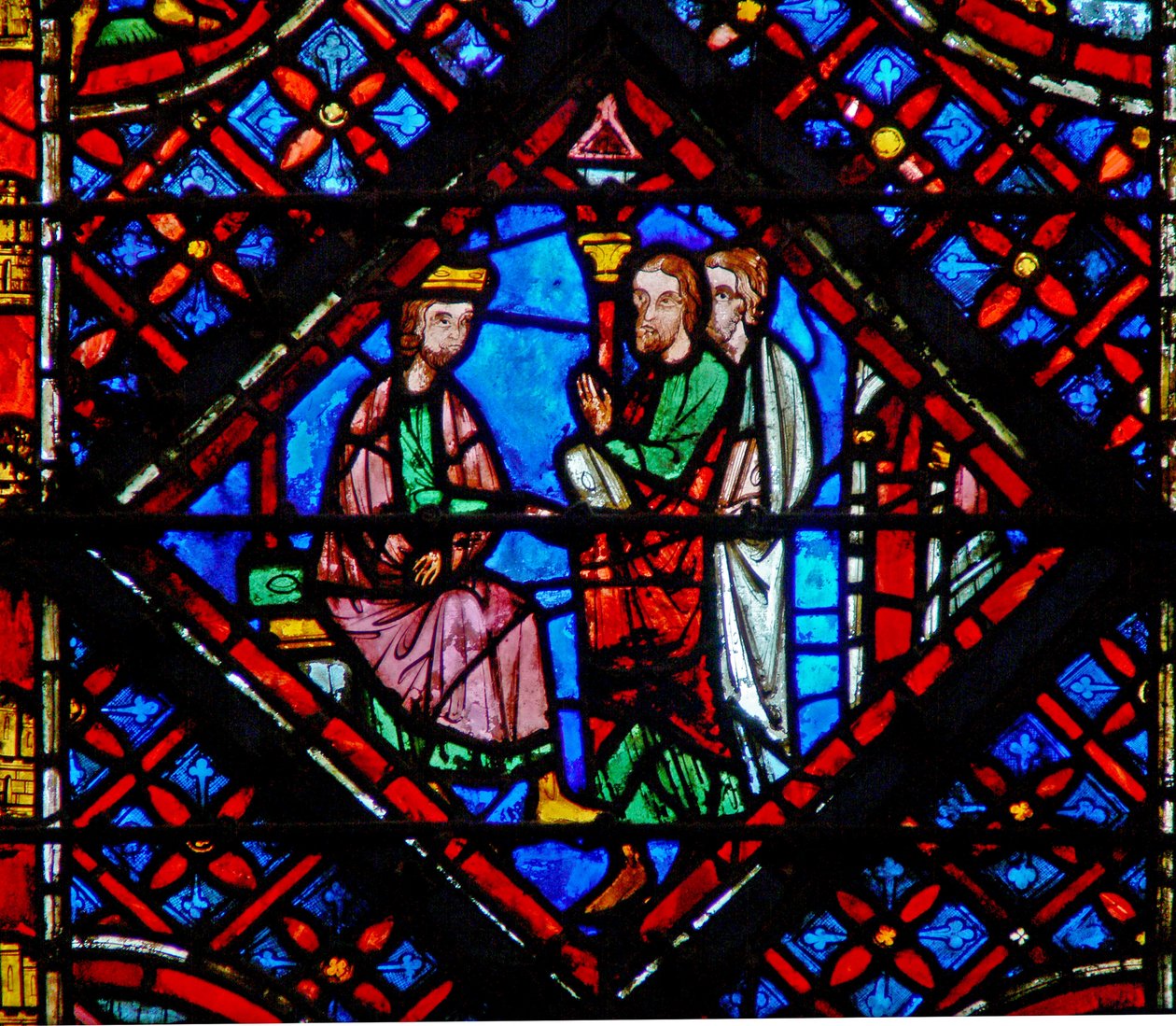 Fönster w2 Moses och Aron inför farao Ex V 1 av French School