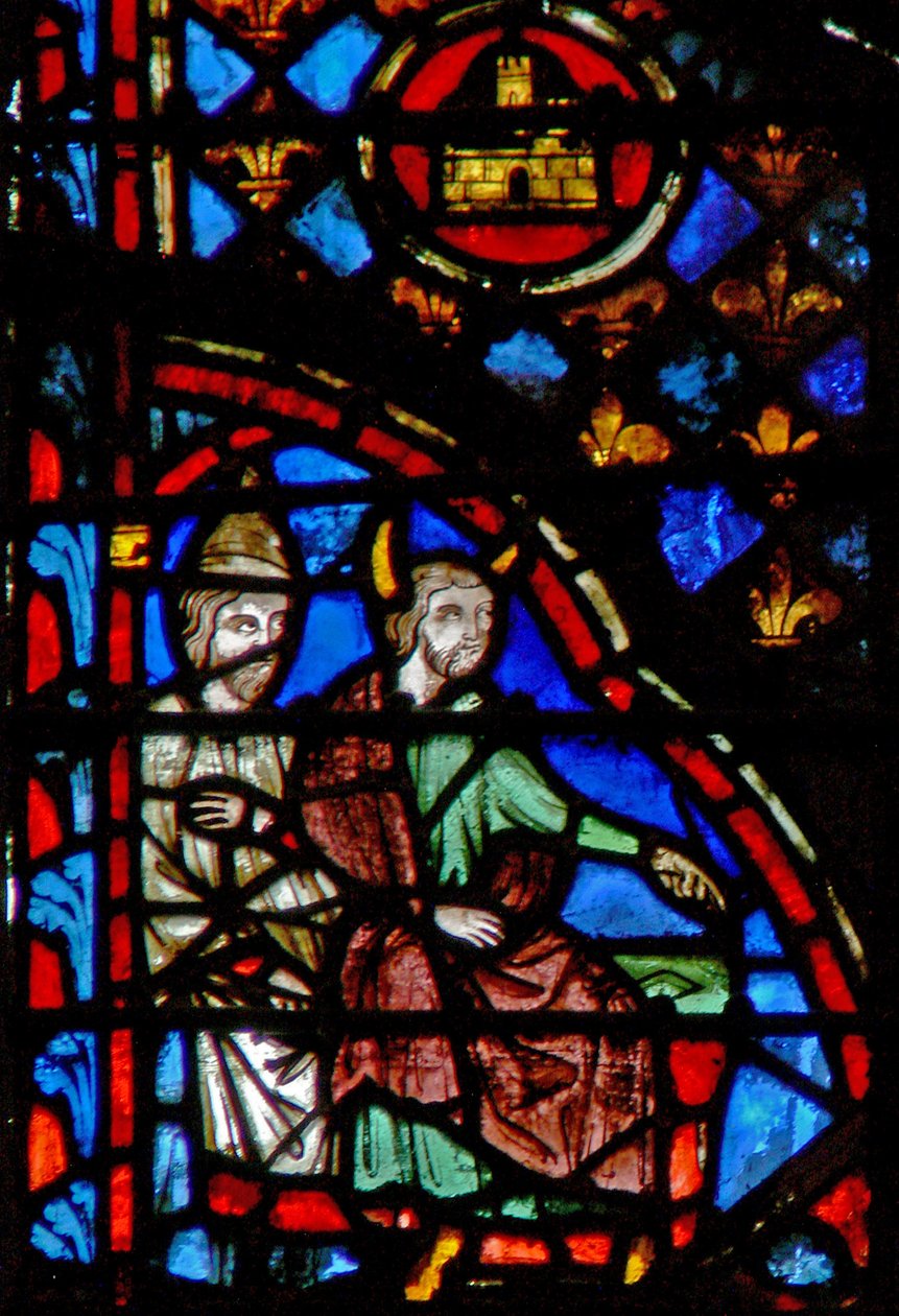 Fönster w3 Moses och Aron fördömer kränkningen av sabbaten Numb XV 35-36 av French School