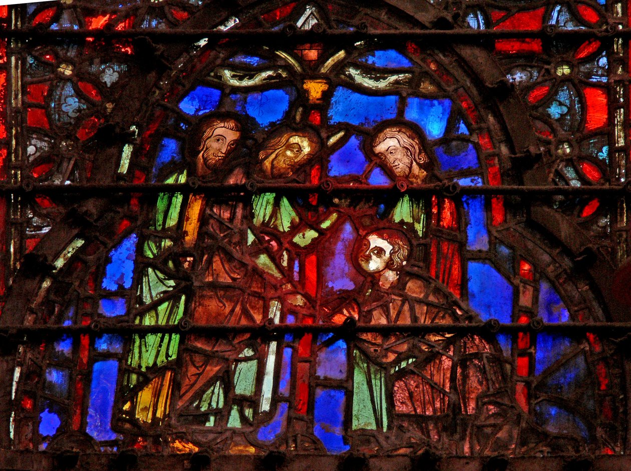 Fönster w4 Moses betecknar Joshua Deut XXIV 9 av French School