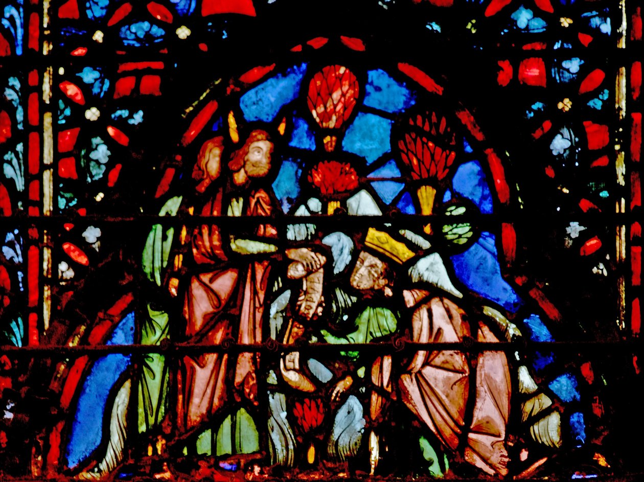 Fönster w4 Moses överlämnar myndigheten till Josua. Deut XXXI 7 och XXXIV 9 av French School
