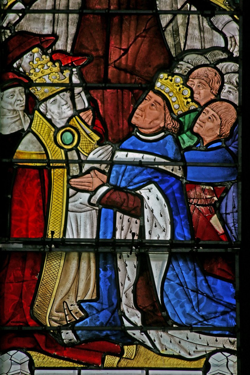 Fönster w4 föreställande påven Paulus II och kung Ludvig XI av French School