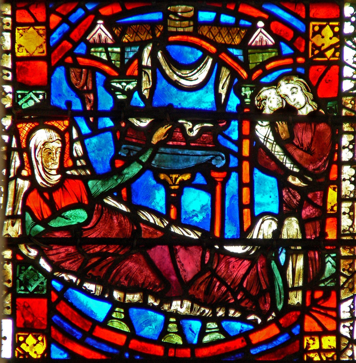 Fönster w51 som visar St Nicholas födelse av French School
