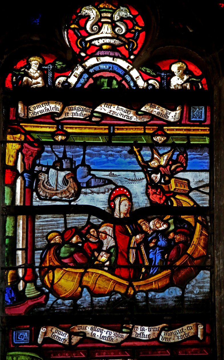 Fönster w5 som föreställer Maria Magdalena seglar från Jerusalem av French School