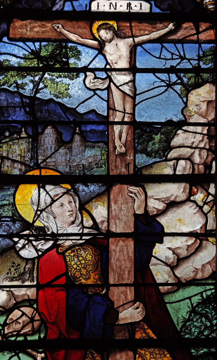 Fönster w5 som visar en scen ur Maria Magdalenas liv - helgonet vid korset av French School