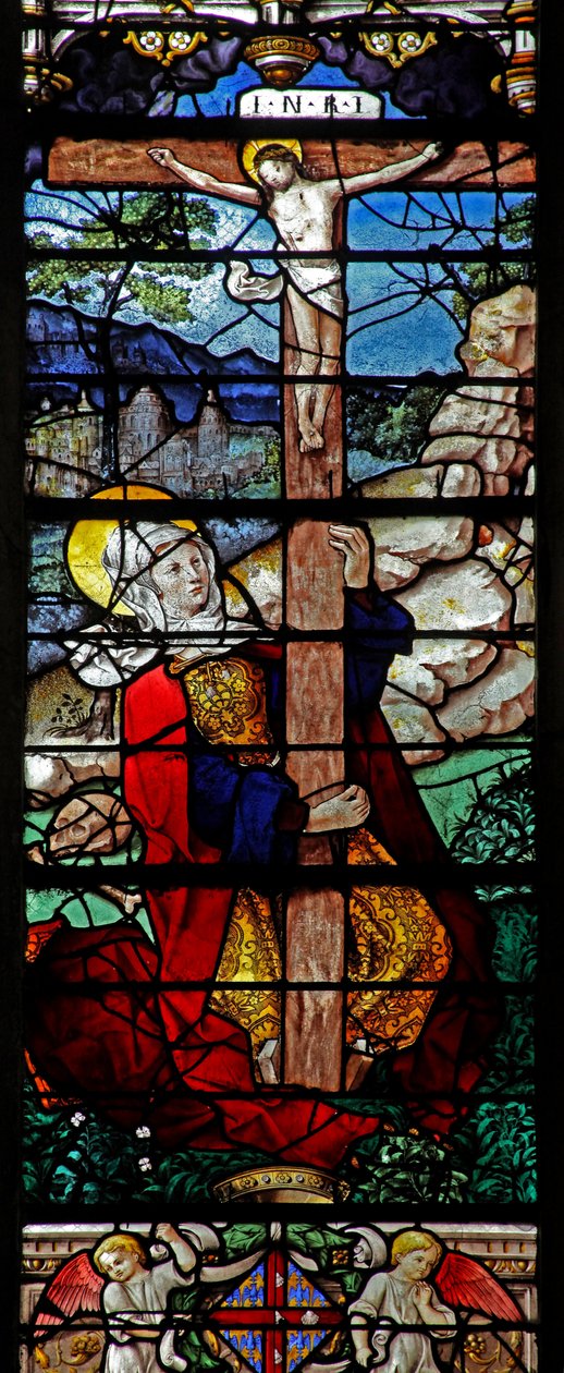 Fönster w5 som visar en scen ur Maria Magdalenas liv - helgonet vid korset av French School