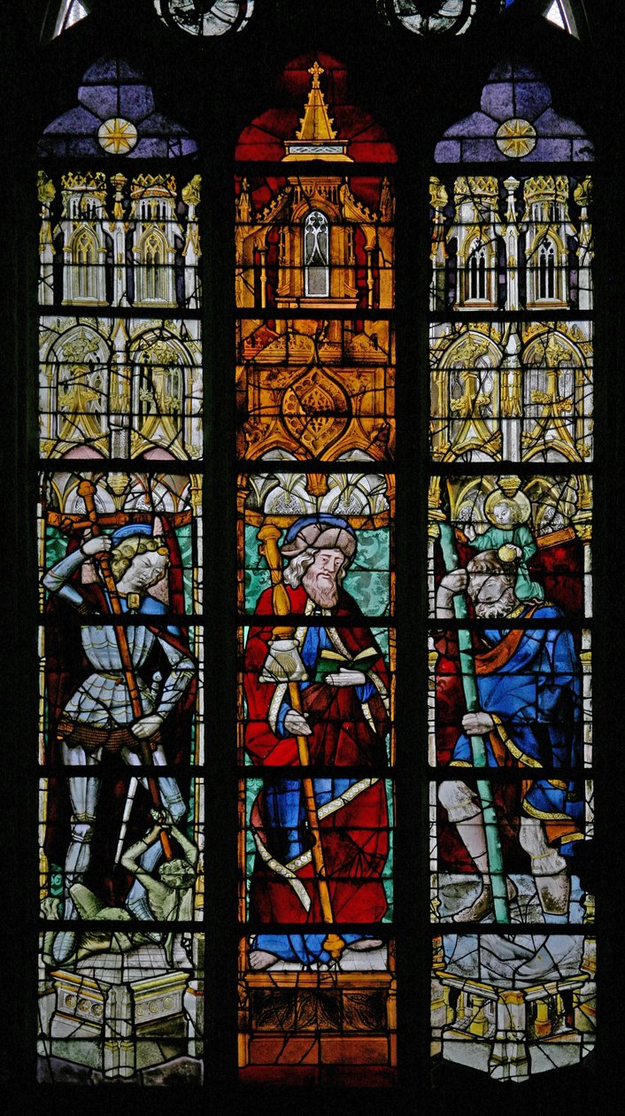 Fönster w8 föreställande St Michael, St James och St Christopher av French School
