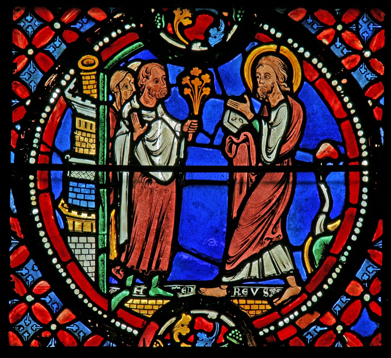 Fönster w9 som visar St Andrew välkomnas i Nicea av French School