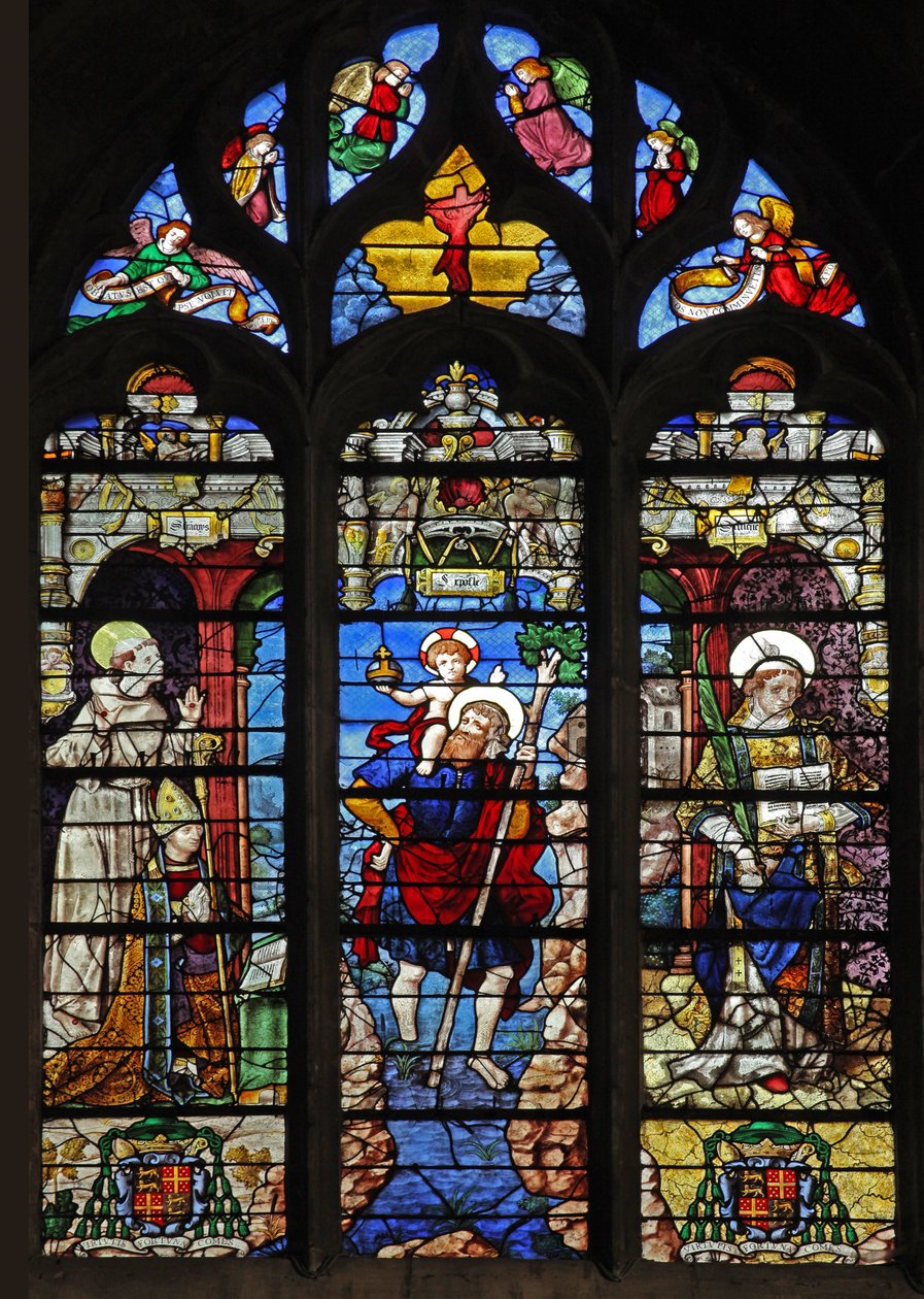 Fönster w9 föreställande St Francis, St Christopher, St Stephen av French School
