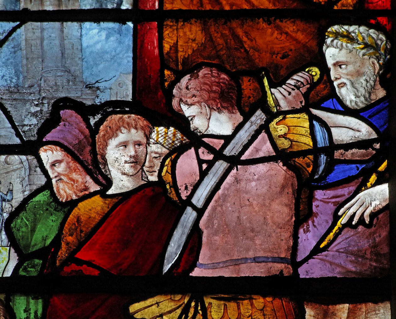 Fönster w9 som visar figurer vid St Pauls död av French School