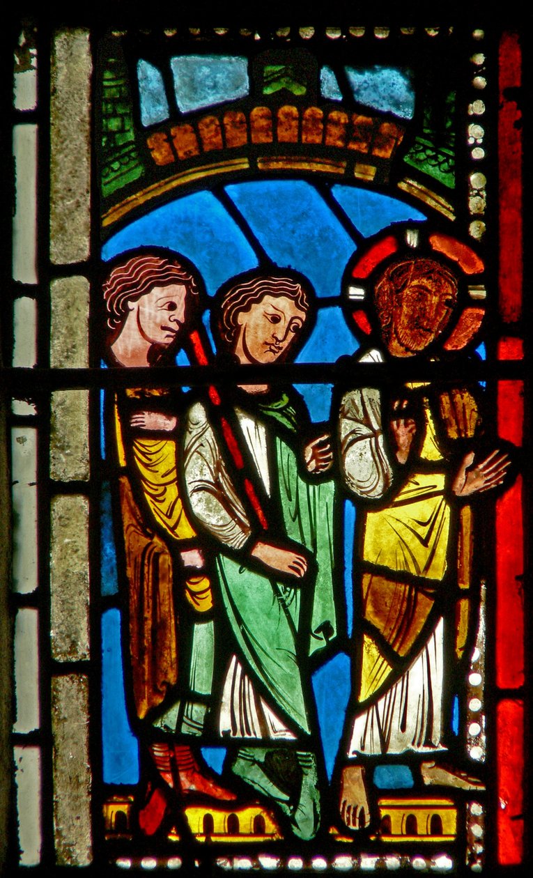 Fönster wXV som visar en uppståndelsescen: vägen till Emmaus av French School