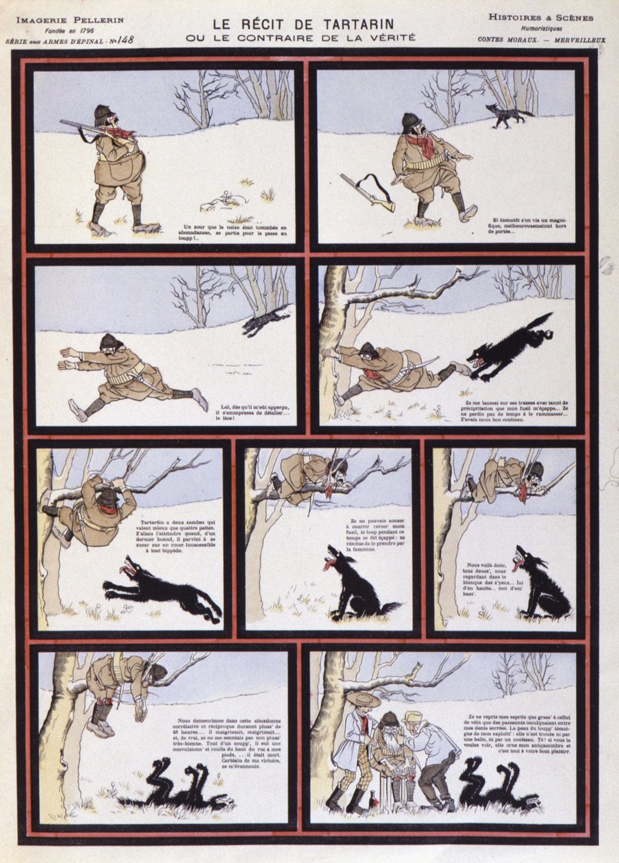 Wolf Hunt, "" Tartarins berättelse eller motsatsen till sanning"" - bild av Epinal, Paris, 1900-talet av French School