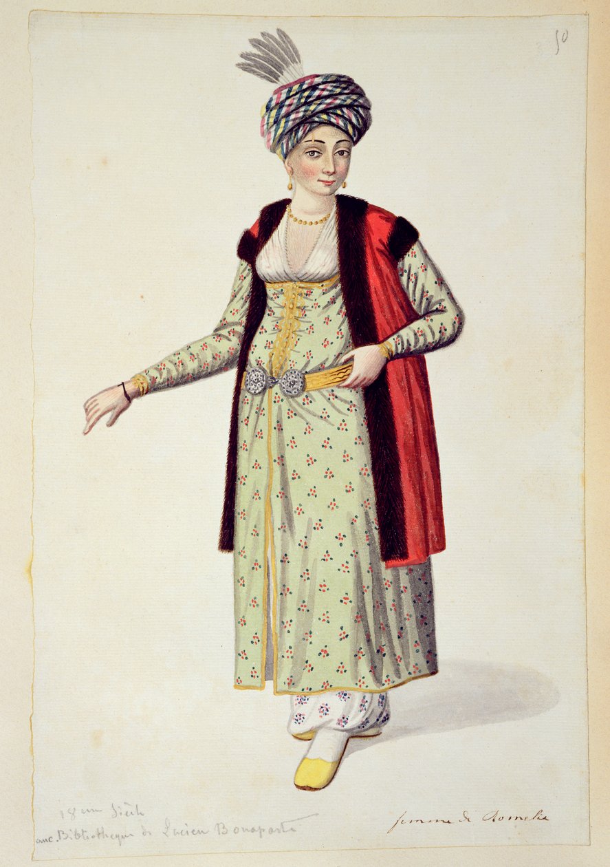 Kvinna från Rumelia, ottomansk tid, 1700-talets tredje kvartal (wc på papper) av French School