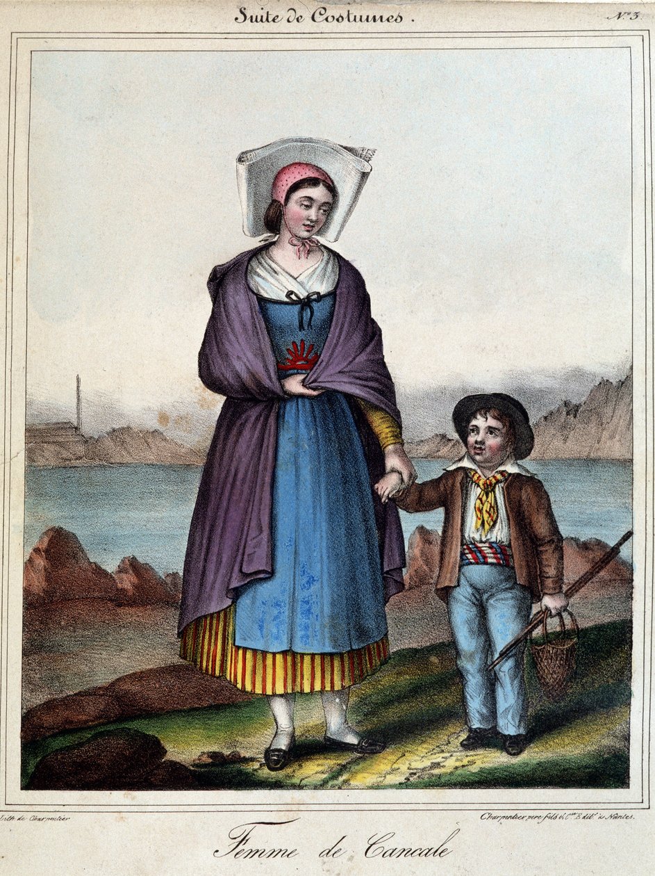 Kvinna från Cancale och hennes barn, ca 1845 av French School