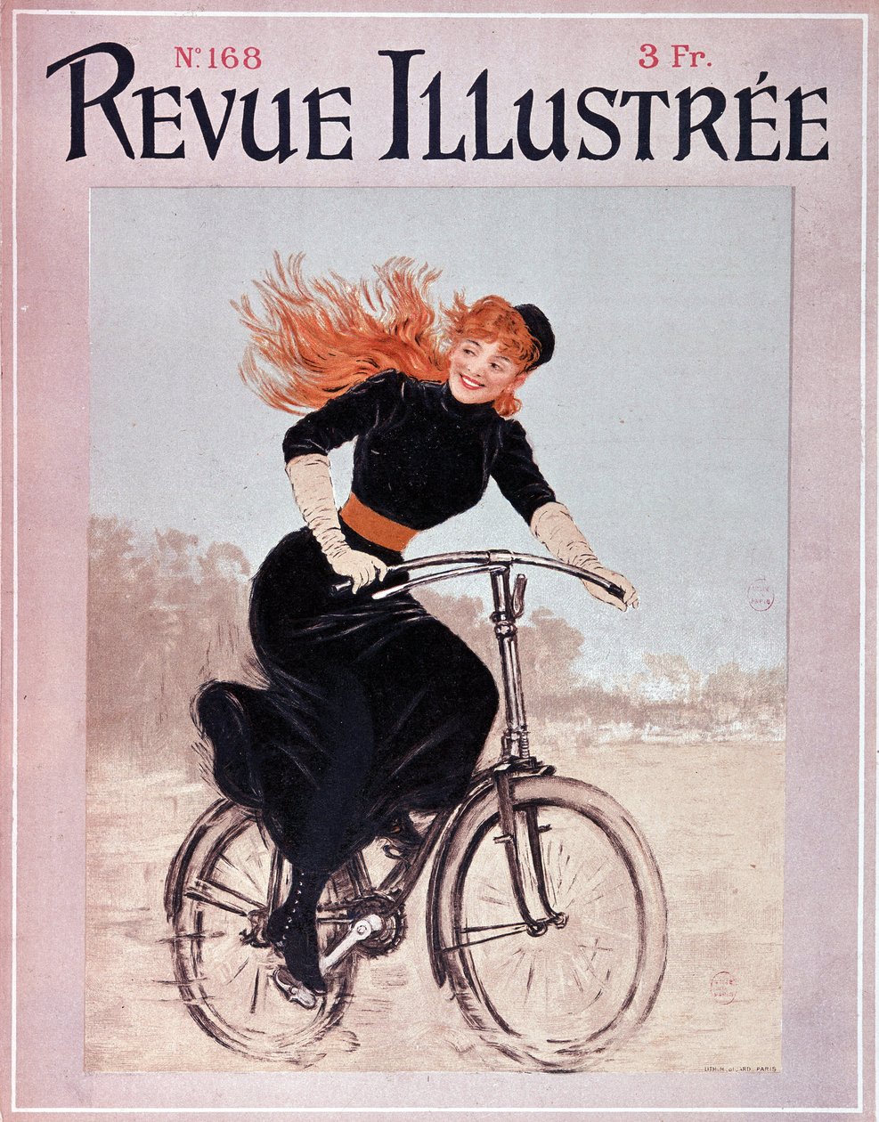 Kvinna på en cykel - täcka. ""Illustrerad recension"", nr 168, Arts Deco. av French School