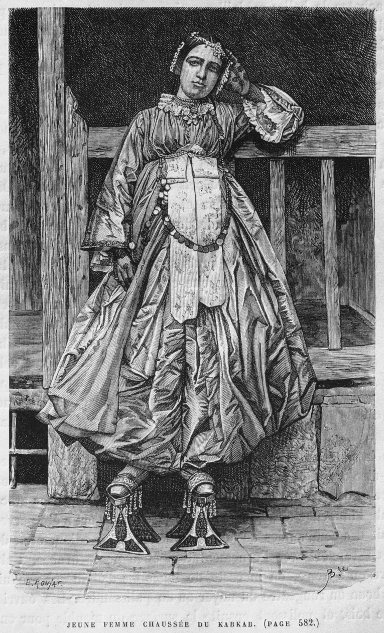 Kvinna som bär kabbab, från Syrien idag. Reser i Fenicien, Libanon och Judéen. 1875-1880 av Louis Charles Emile Lortet, 1884 (bw gravyr) av French School