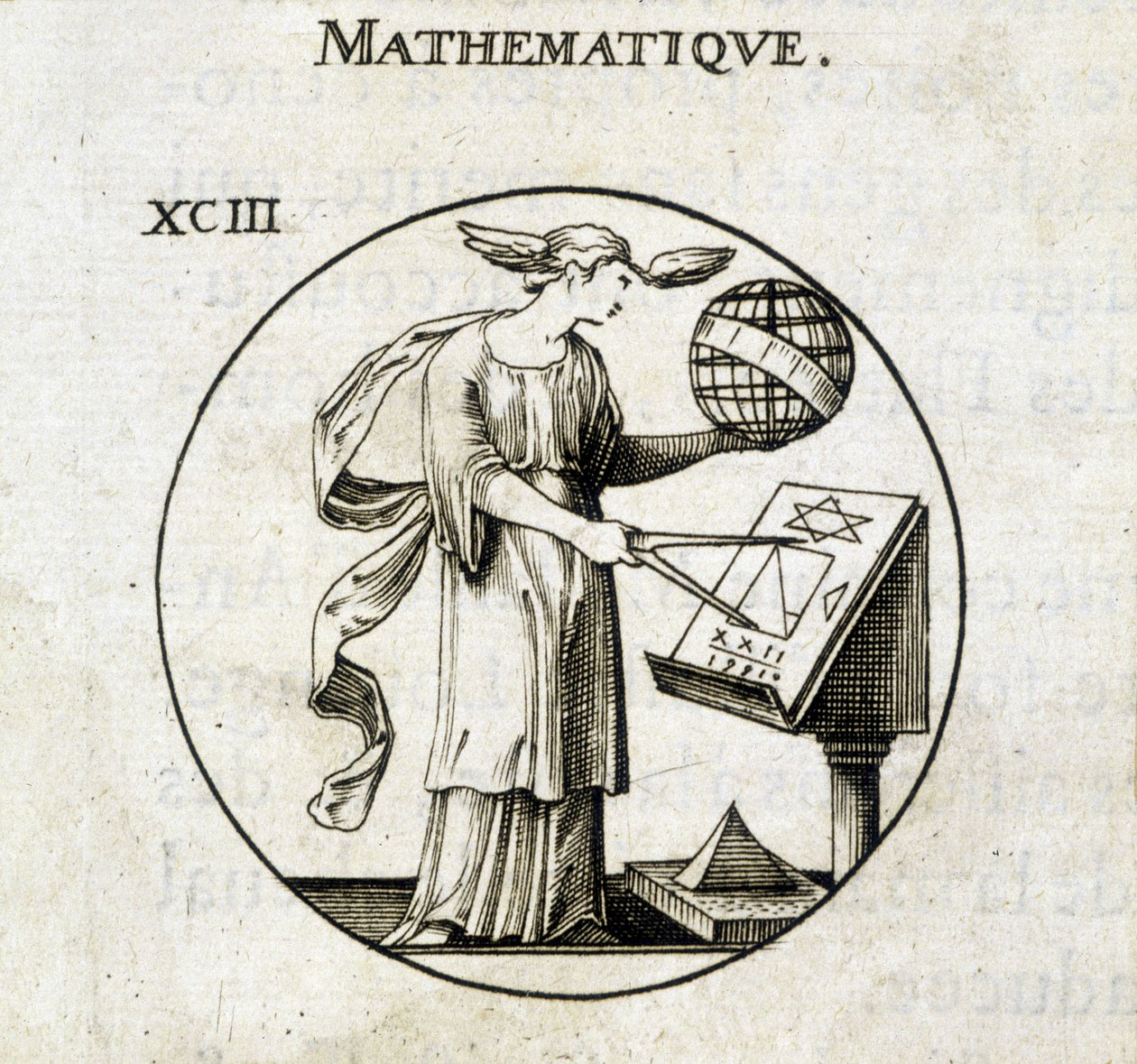 Kvinna med comppas och globe, personifiering av matematik av French School