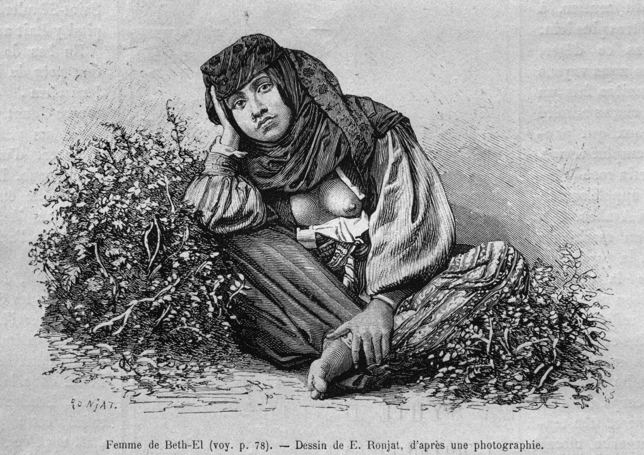 Kvinnor från Bet-El, från Syrien idag. Reser i Fenicien, Libanon och Judéen. 1875-1880 av Louis Charles Emile Lortet, 1884 (bw gravyr) av French School