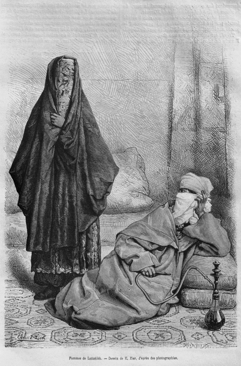 Women of Latakia, från Syrien idag. Reser i Fenicien, Libanon och Judéen. 1875-1880 av Louis Charles Emile Lortet, 1884 (bw gravyr) av French School