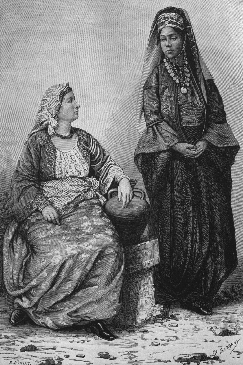 Kvinnor i Tripoli, från Syrien idag. Reser i Fenicien, Libanon och Judéen. 1875-1880 av Louis Charles Emile Lortet, 1884 (bw gravyr) av French School