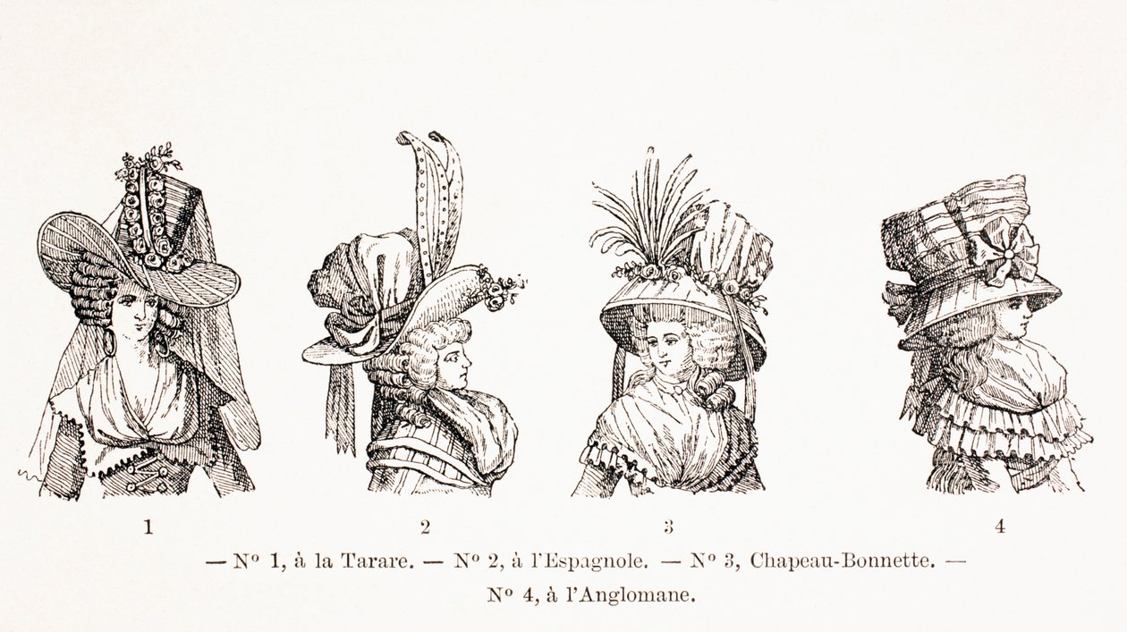 Hattstilar för kvinnor från 1700-talet, 1875 av French School