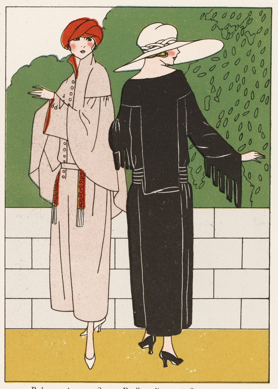 Kappmode för kvinnor från 1920-talet (färglitografi) av French School