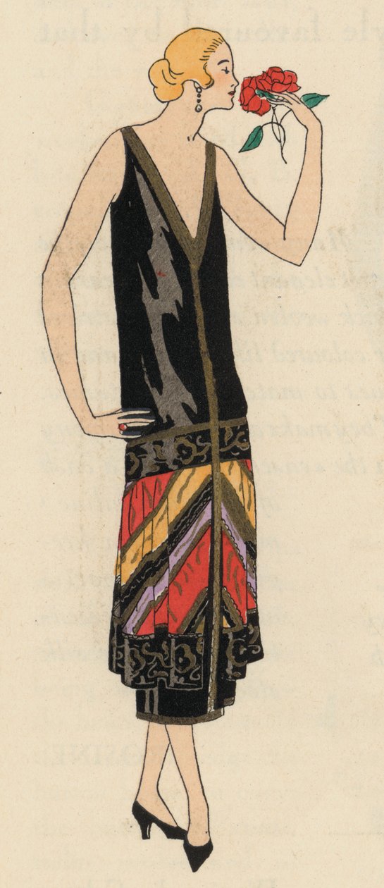 Aftonklädesmode för kvinnor på 1920-talet av designern Georges Doeuillet (färglitografi) av French School
