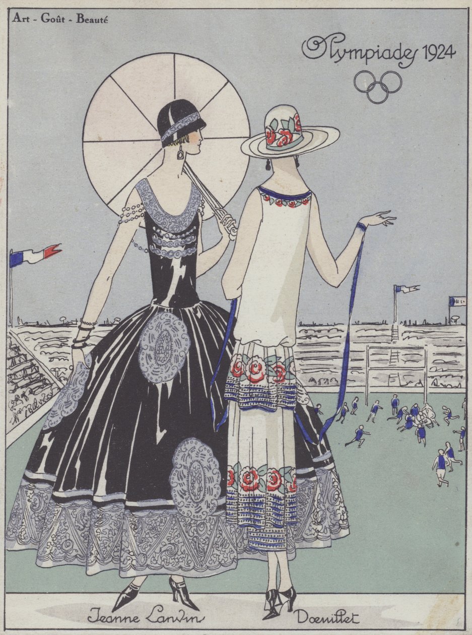 Dammode vid Olympiska spelen 1924 av formgivarna Jeanne Lanvin och Georges Doeuillet (färglitografi) av French School