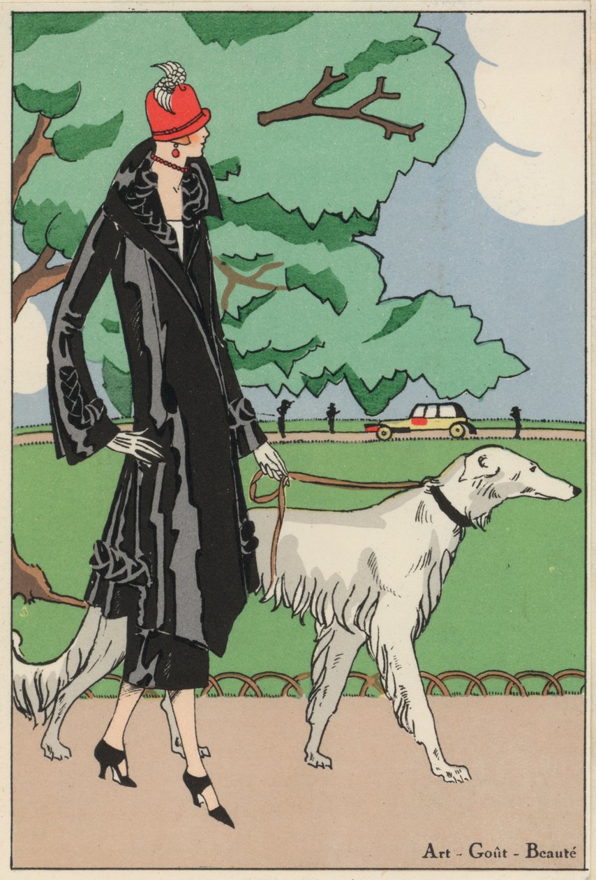 Dammode från 1920-talet av designern Martial och Armand (färglitografi) av French School