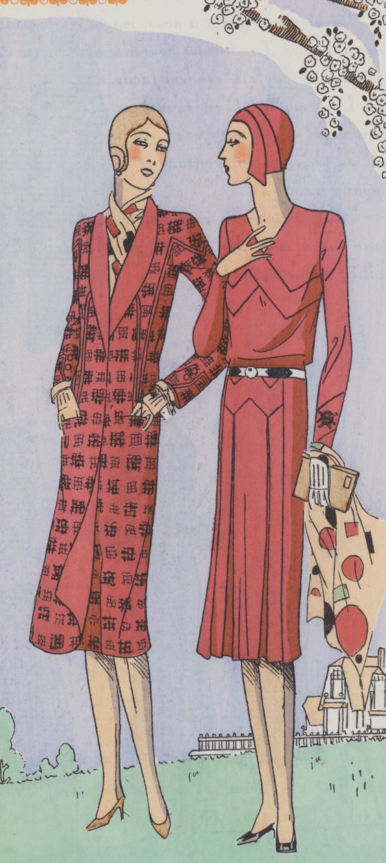 Dammode från 1930-talet av designern Premet (färglitografi) av French School