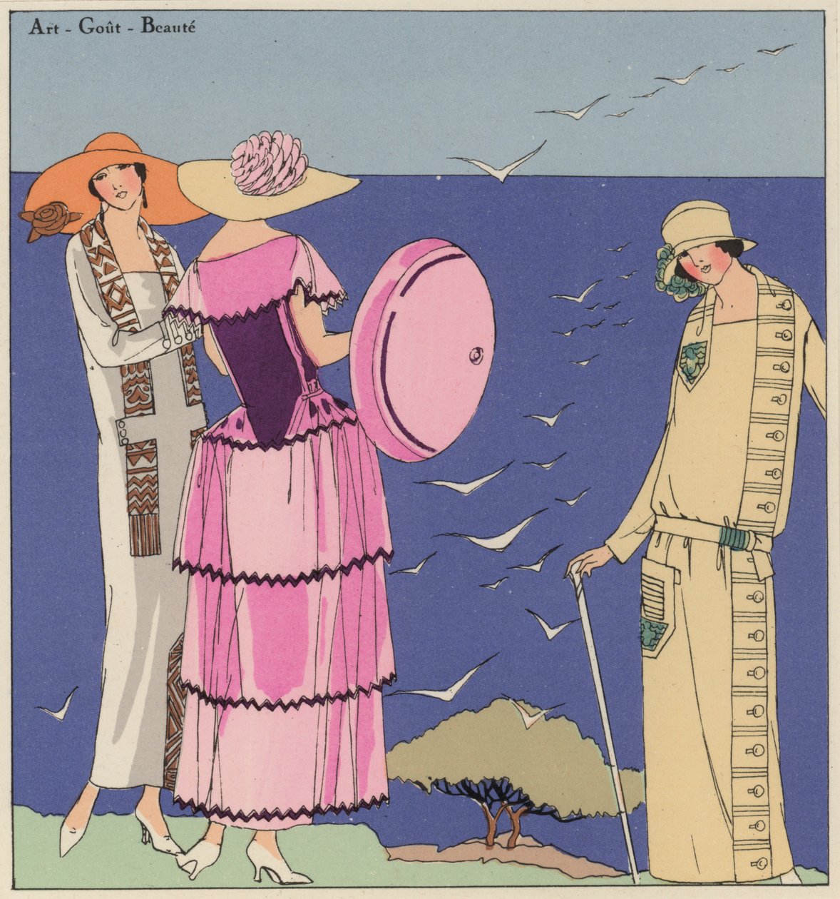 Dammode från 1920-talet av formgivarna Paul Poiret och Jacques Doucet (färglitografi) av French School