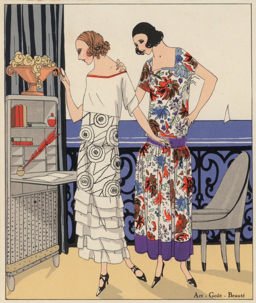 Dammode från 1920-talet av designerna Philippe och Gaston samt Martial och Armand. (färglitografi) av French School