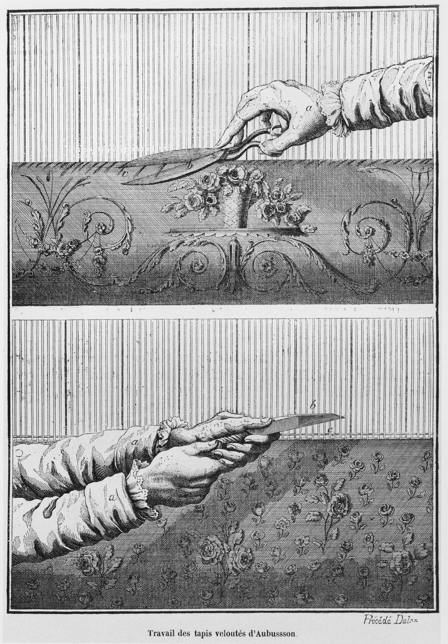 Arbetar på Aubusson gobelänger i sammet av French School